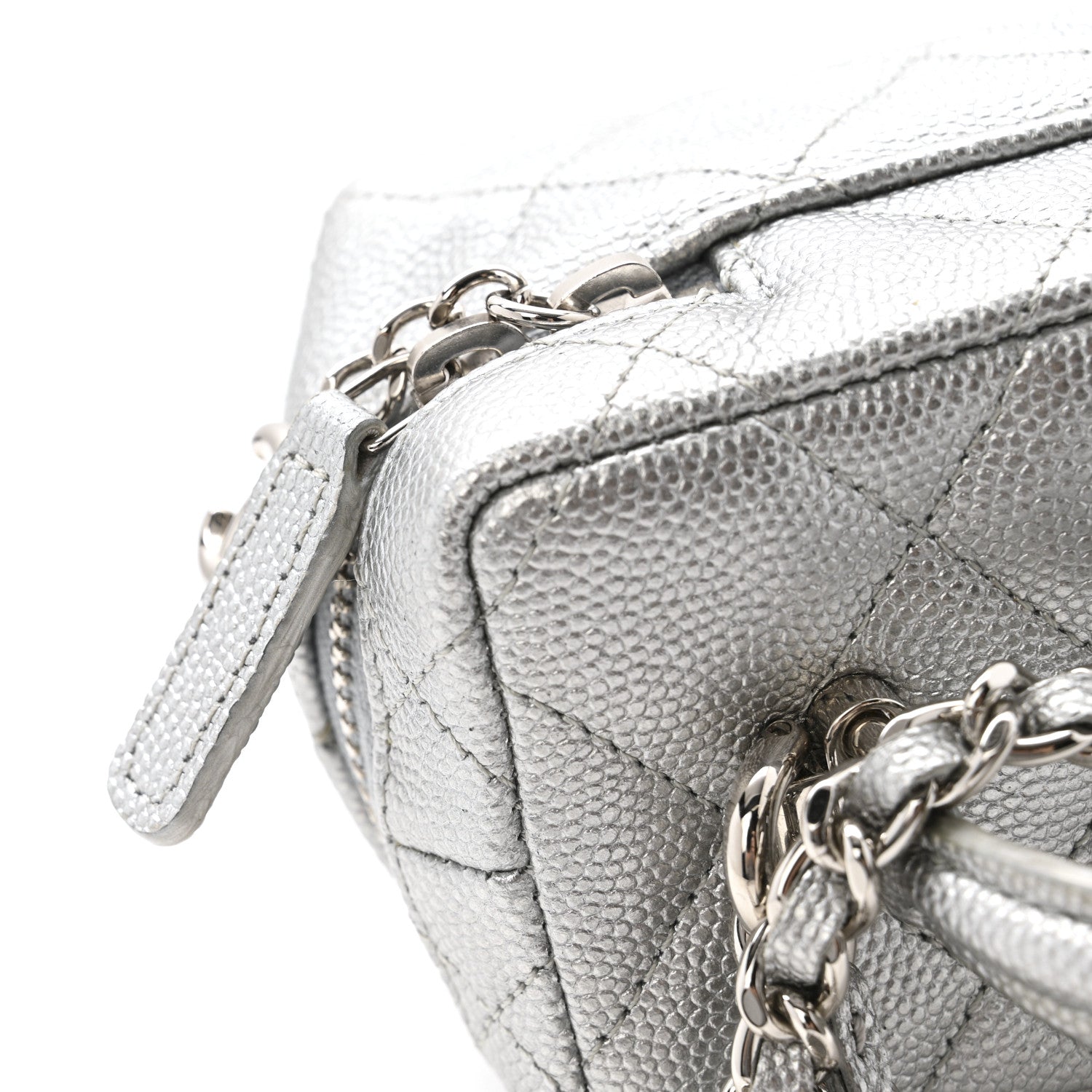 Chanel Metallic Caviar Quilted Mini Top Handle Vanity With Chain Silver 12 of 13