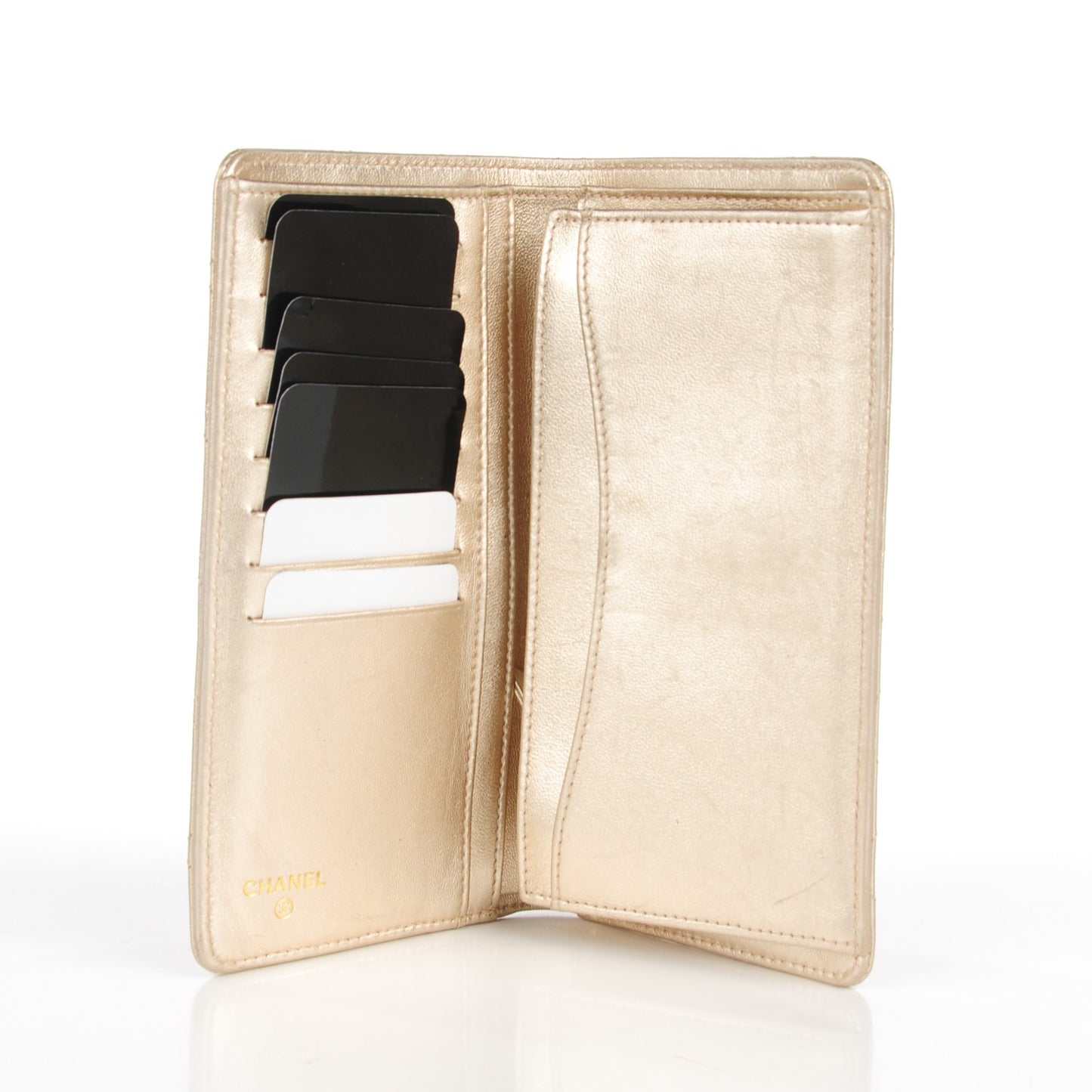 Metallic Lambskin Quilted Yen Wallet Gold