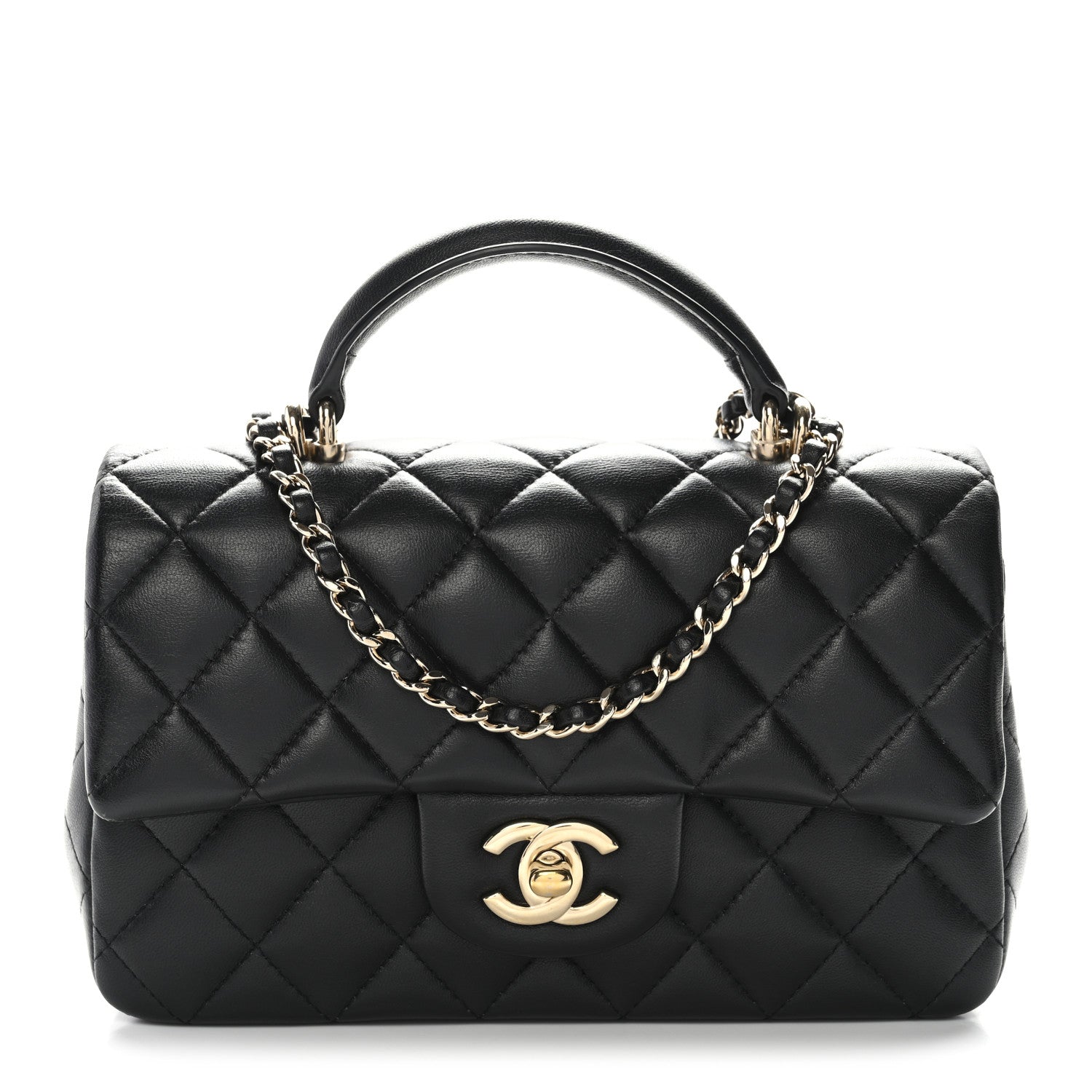Chanel Lambskin Quilted Mini Top Handle Rectangular Flap Black 1 of 12