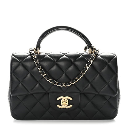 Chanel Lambskin Quilted Mini Top Handle Rectangular Flap Black 1 of 12