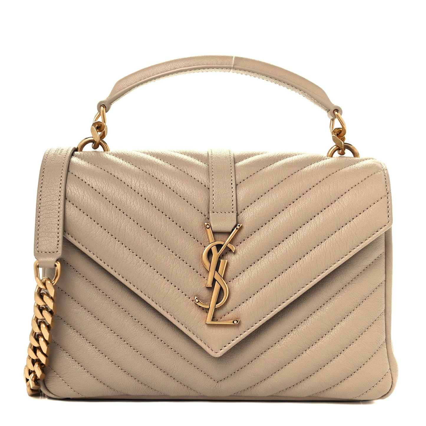 Sheepskin Matelasse Chevron Monogram Medium College Bag Dark Beige