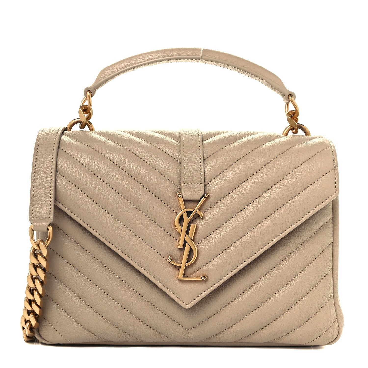 Saint Laurent Sheepskin Matelasse Chevron Monogram Medium College Bag Dark Beige 1 of 11