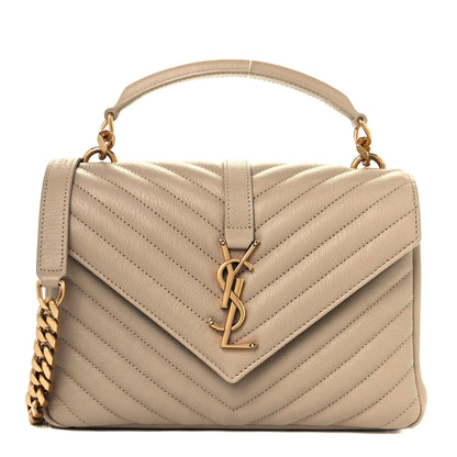 Saint Laurent Sheepskin Matelasse Chevron Monogram Medium College Bag Dark Beige 1 of 11