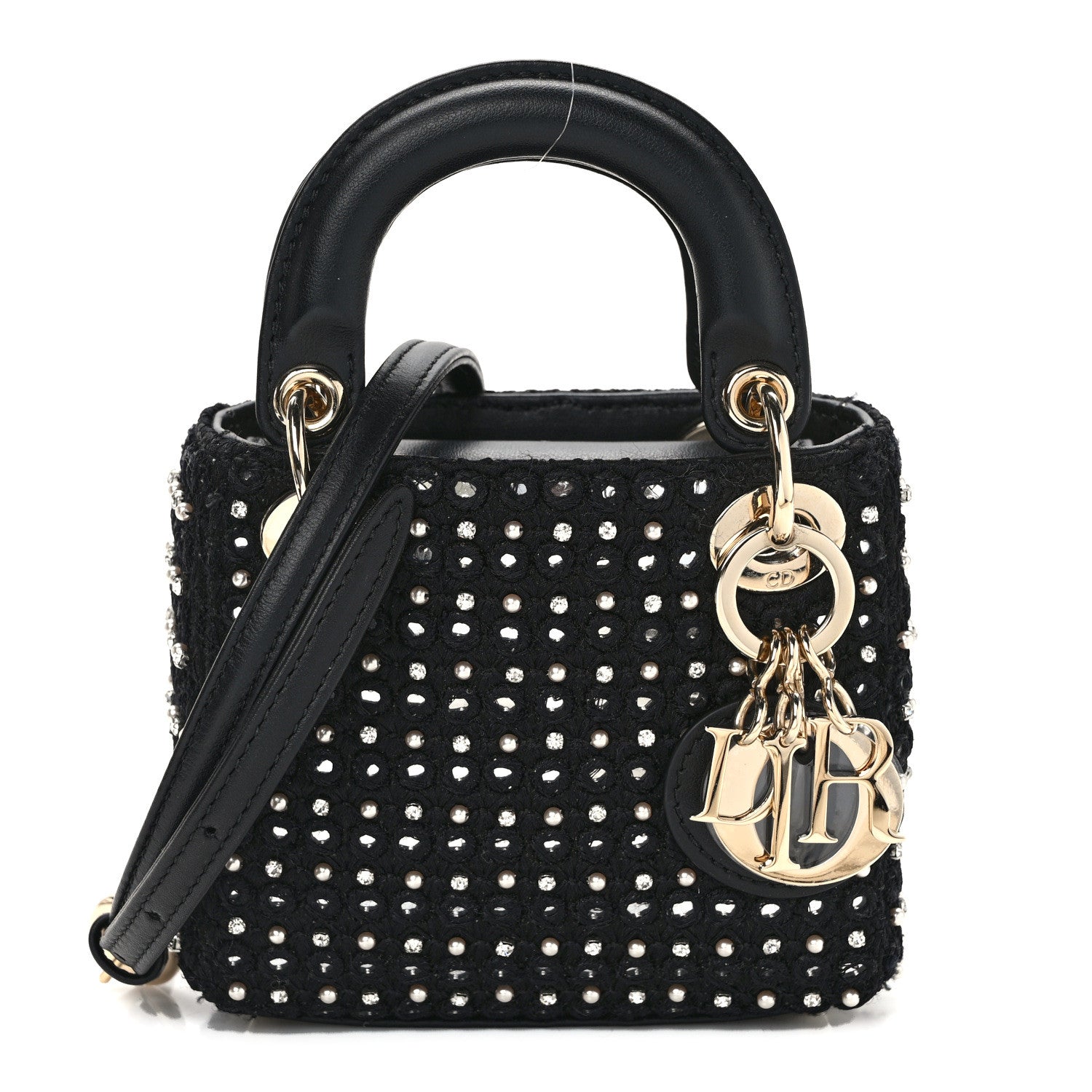 Christian Dior Fabric Embroidered Crystal Pearl Mirror Micro Lady Dior Black 1 of 13