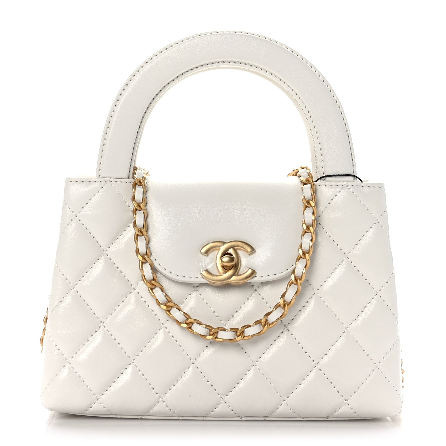 Chanel Shiny Aged Calfskin Quilted Nano Kelly Shopper White 1 of 10