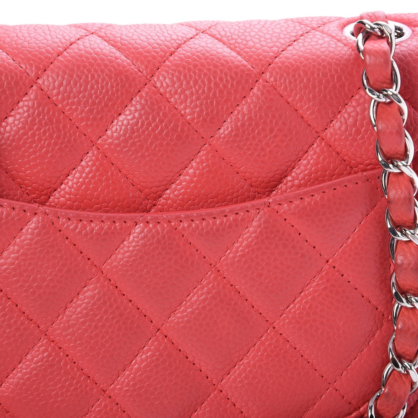 Caviar Quilted Mini Rectangular Flap Coral