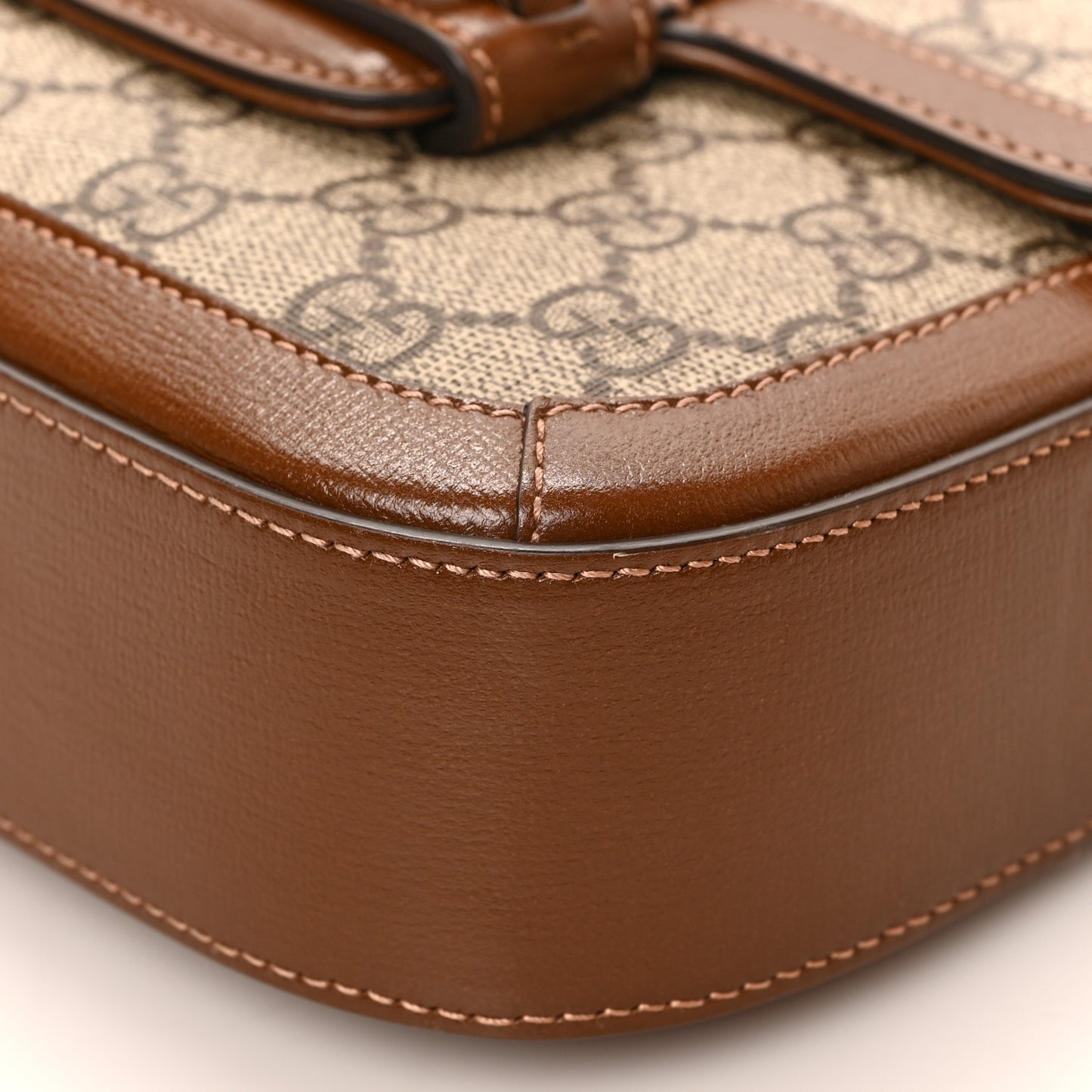 GG Supreme Monogram Azalea Calfskin Web Mini Horsebit 1955 Shoulder Bag Beige Ebony Brown Sugar