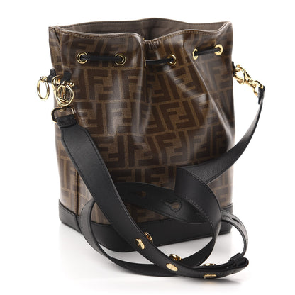 Fendi Glazed Fabric Vitello Grace F is Fendi FF 1974 Stamp Patch Grande Mon Tresor Bucket Bag Mogano Panna Black 3 of 11