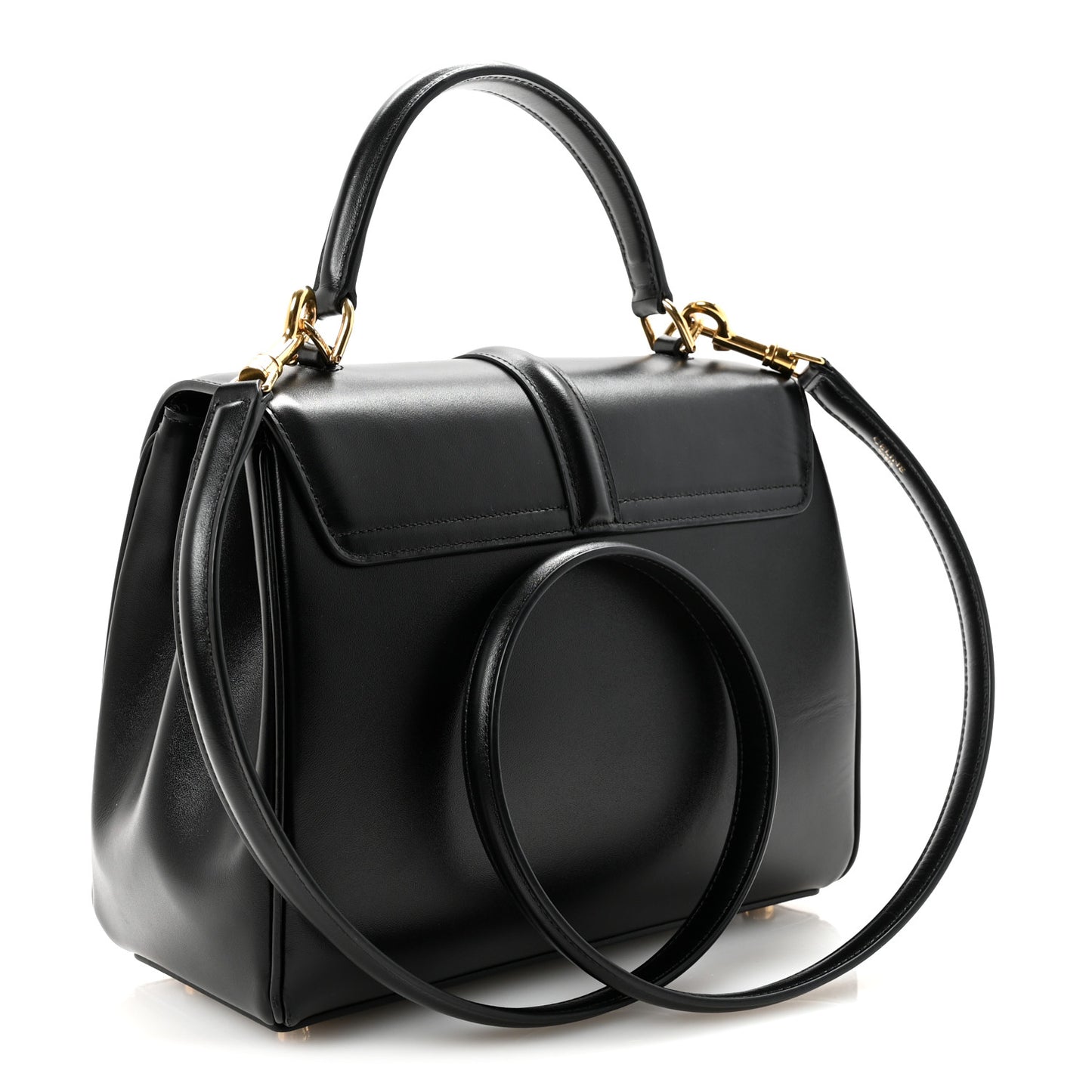 Satinated Calfskin Small 16 Top Handle Bag Black