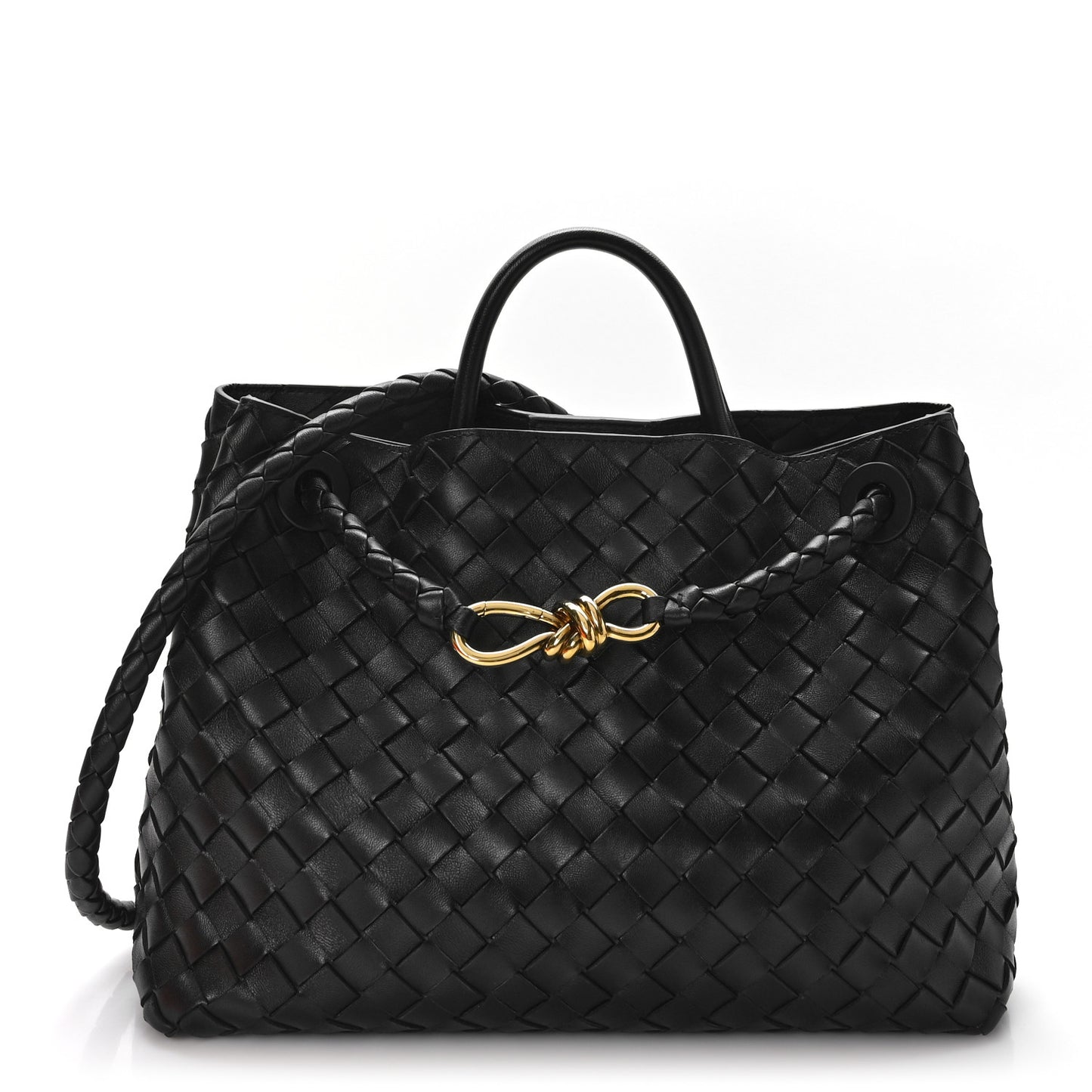 Nappa Intrecciato Medium Andiamo Shoulder Bag Black