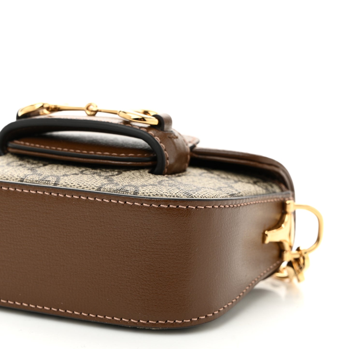 GG Supreme Monogram Azalea Calfskin Web Horsebit 1955 Wallet On Strap Beige Ebony Brown Sugar