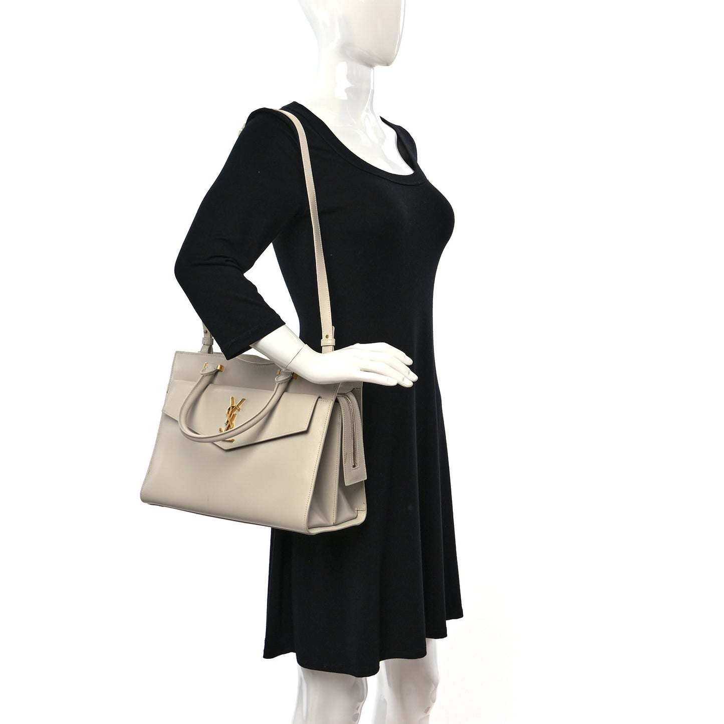 Shiny Calfskin Medium Uptown Tote White