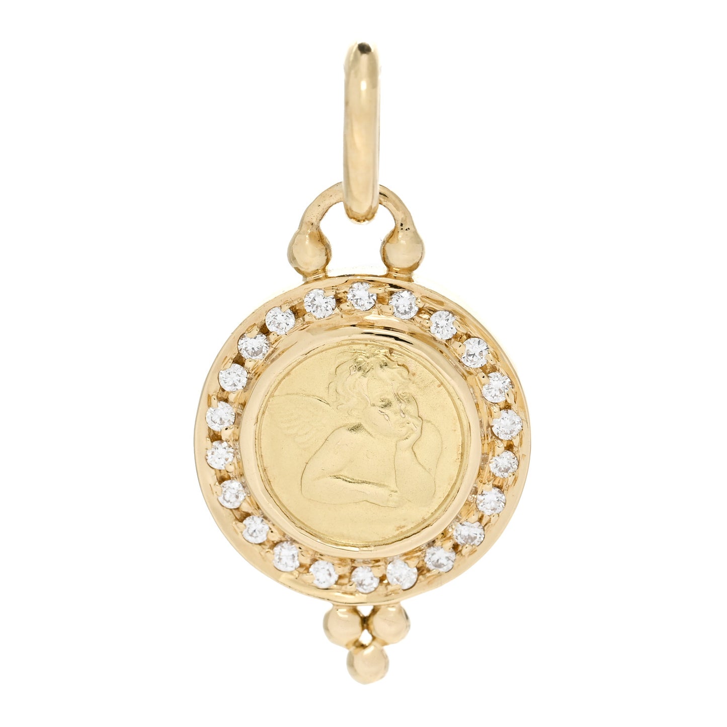 18K Yellow Gold Diamond 10mm Pave Angel Pendant
