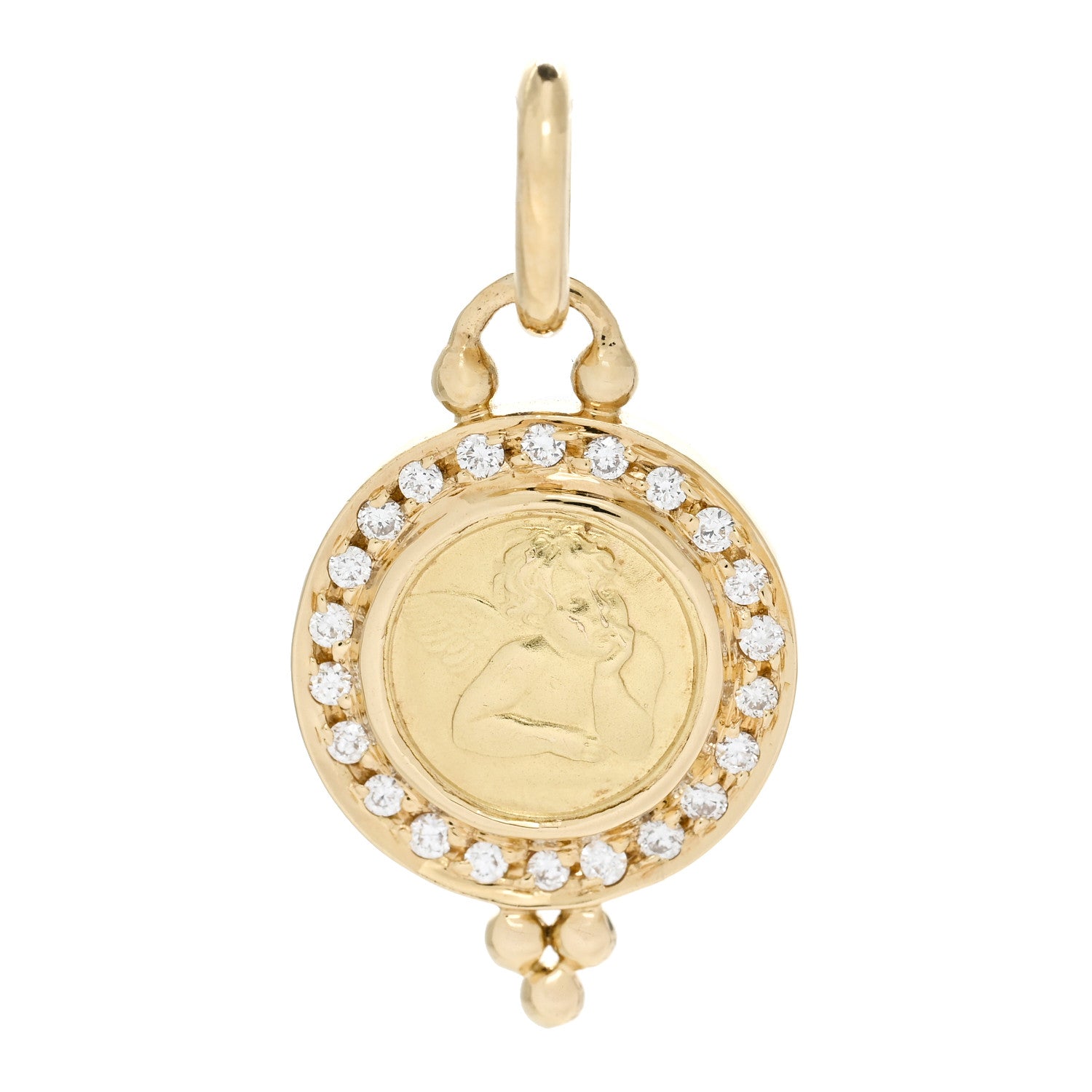 Temple St. Clair 18K Yellow Gold Diamond 10mm Pave Angel Pendant 1 of 4