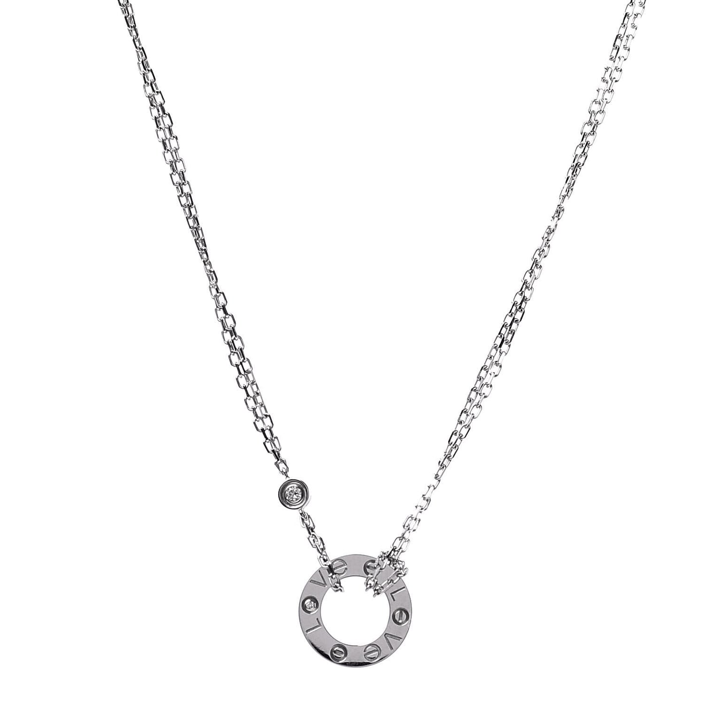 18K White Gold 2 Diamond LOVE Necklace