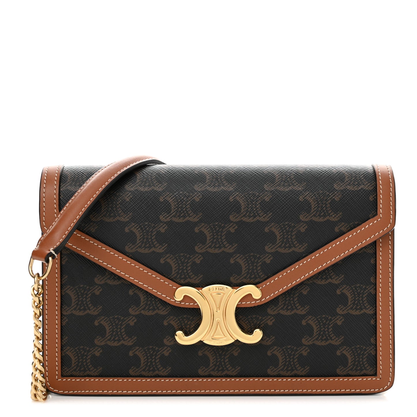 Triomphe Canvas Calfskin Margo Wallet on Chain Tan