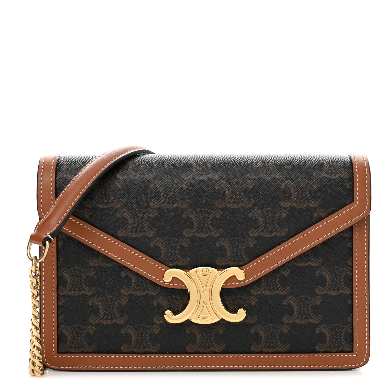 Celine Triomphe Canvas Calfskin Margo Wallet on Chain Tan 1 of 13