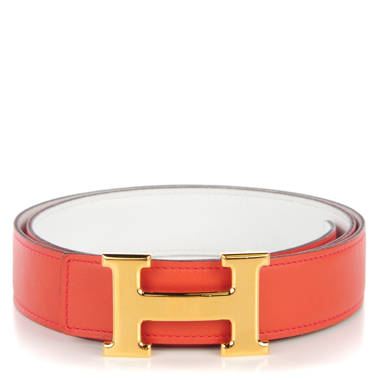 Hermes Swift Epsom 32mm H Belt 85 White Capucine 1 of 10