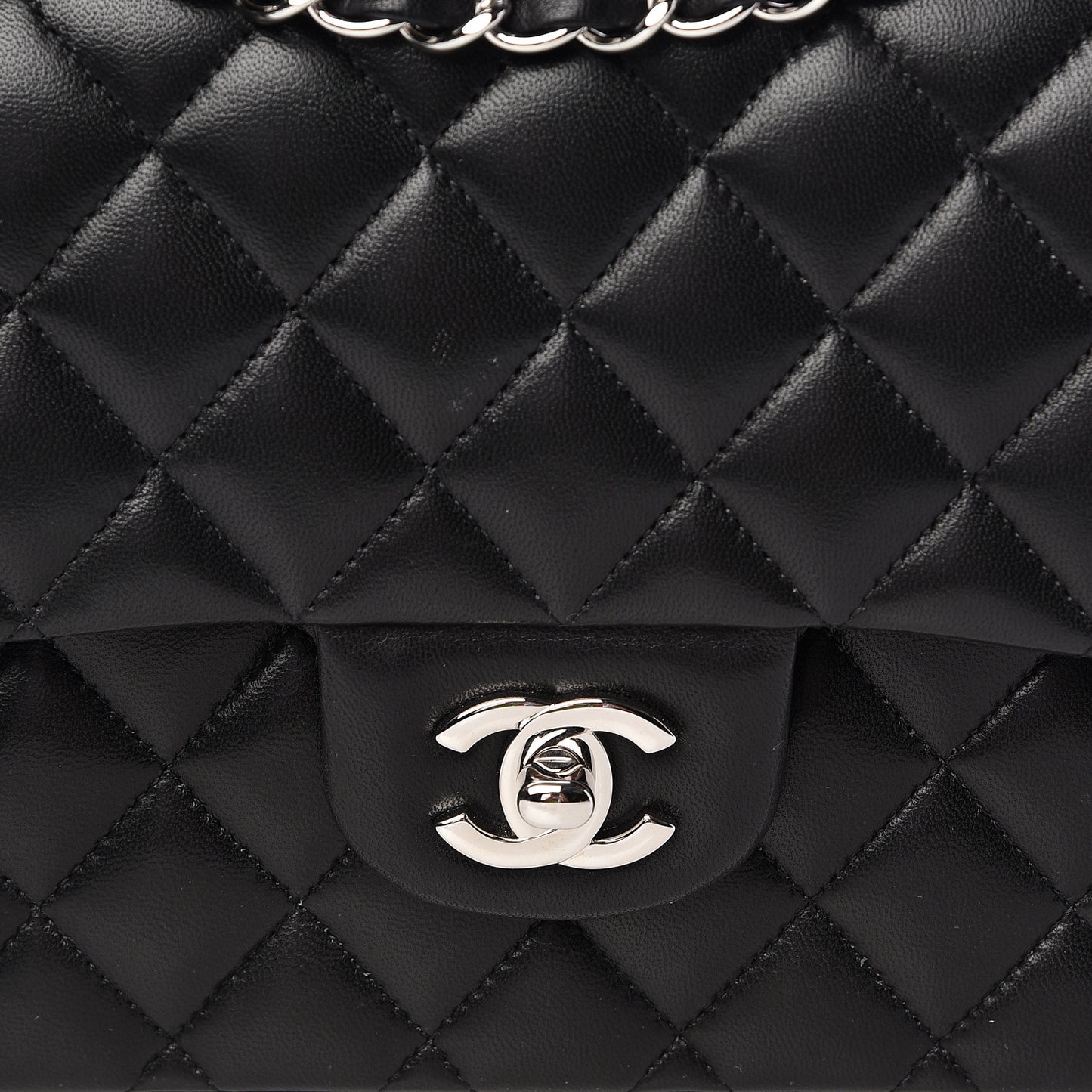 Lambskin Quilted Medium Double Flap Black
