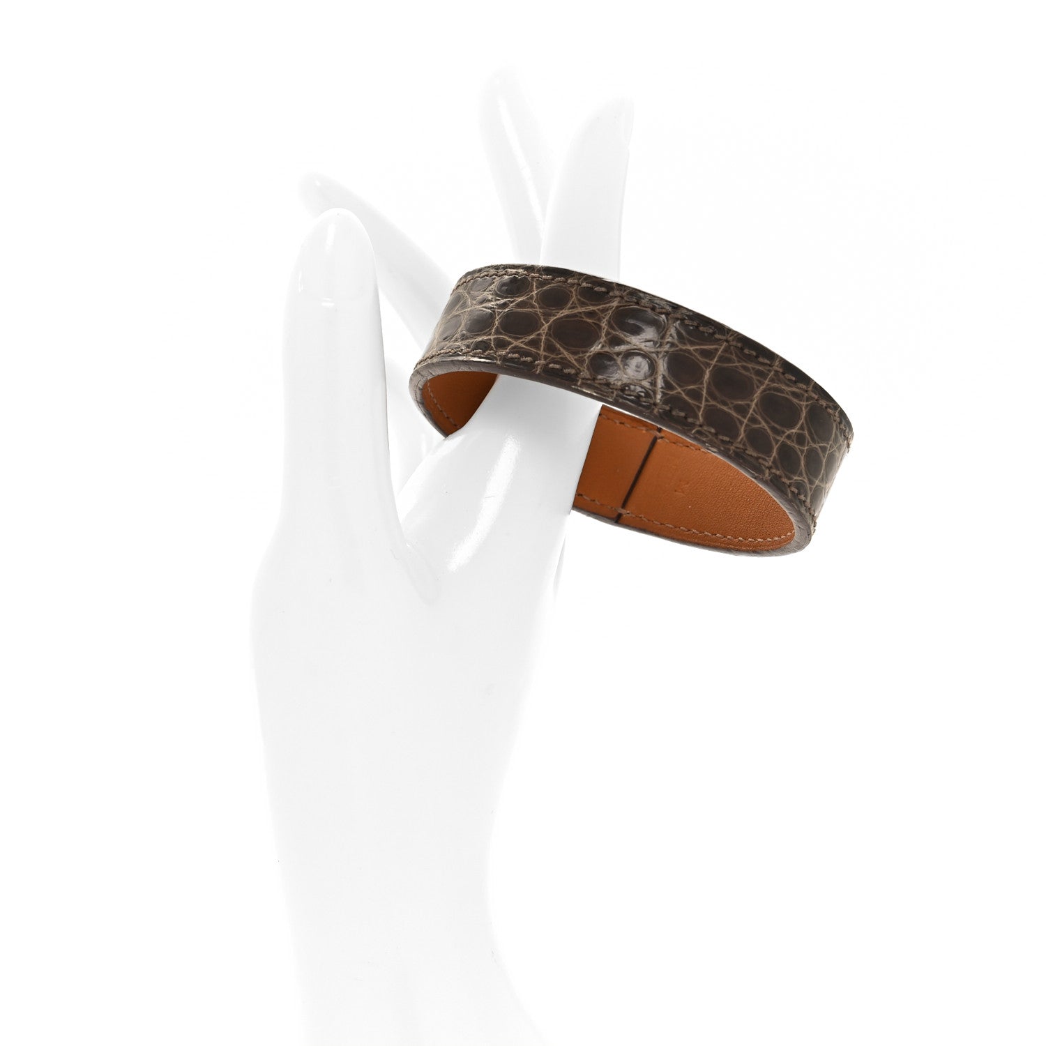 Hermes Matte Alligator Narrow Jack Bracelet M Chocolate 2 of 6