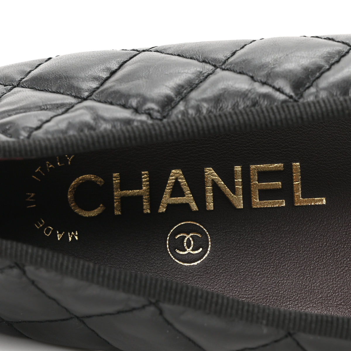 Aged Calfskin Quilted CC Cap Toe Ballerina Flats 37.5 Black