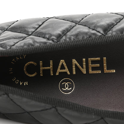Chanel Aged Calfskin Quilted CC Cap Toe Ballerina Flats 37.5 Black 8 of 10