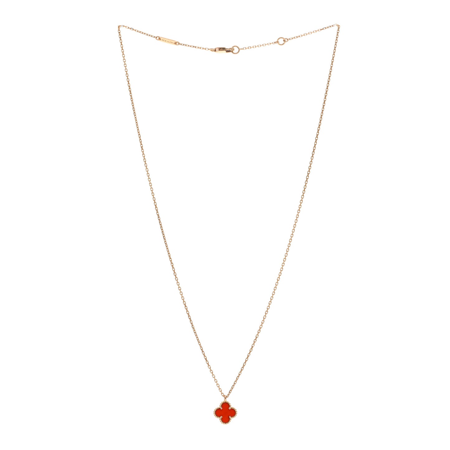18K Rose Gold Carnelian Sweet Alhambra Pendant Necklace