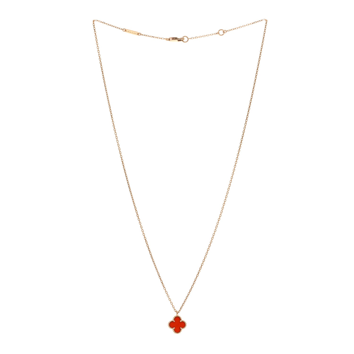 Van Cleef & Arpels 18K Rose Gold Carnelian Sweet Alhambra Pendant Necklace 3 of 5