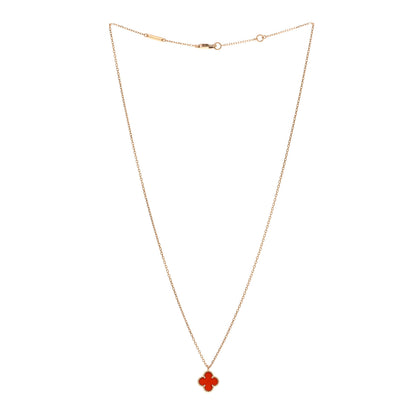 Van Cleef & Arpels 18K Rose Gold Carnelian Sweet Alhambra Pendant Necklace 3 of 5