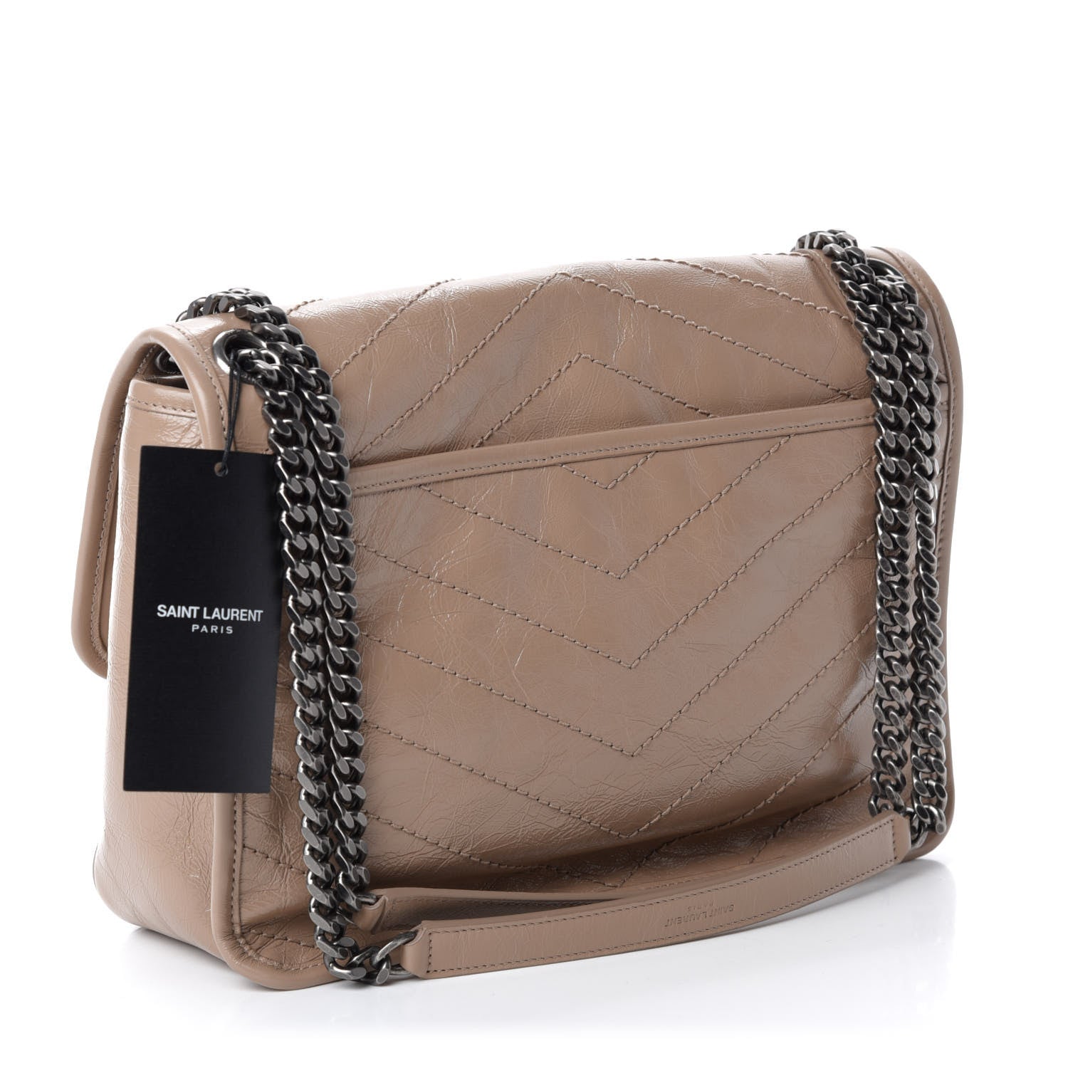 Saint Laurent Crinkled Calfskin Matelasse Monogram Medium Niki Chain Satchel Light Taupe 4 of 12