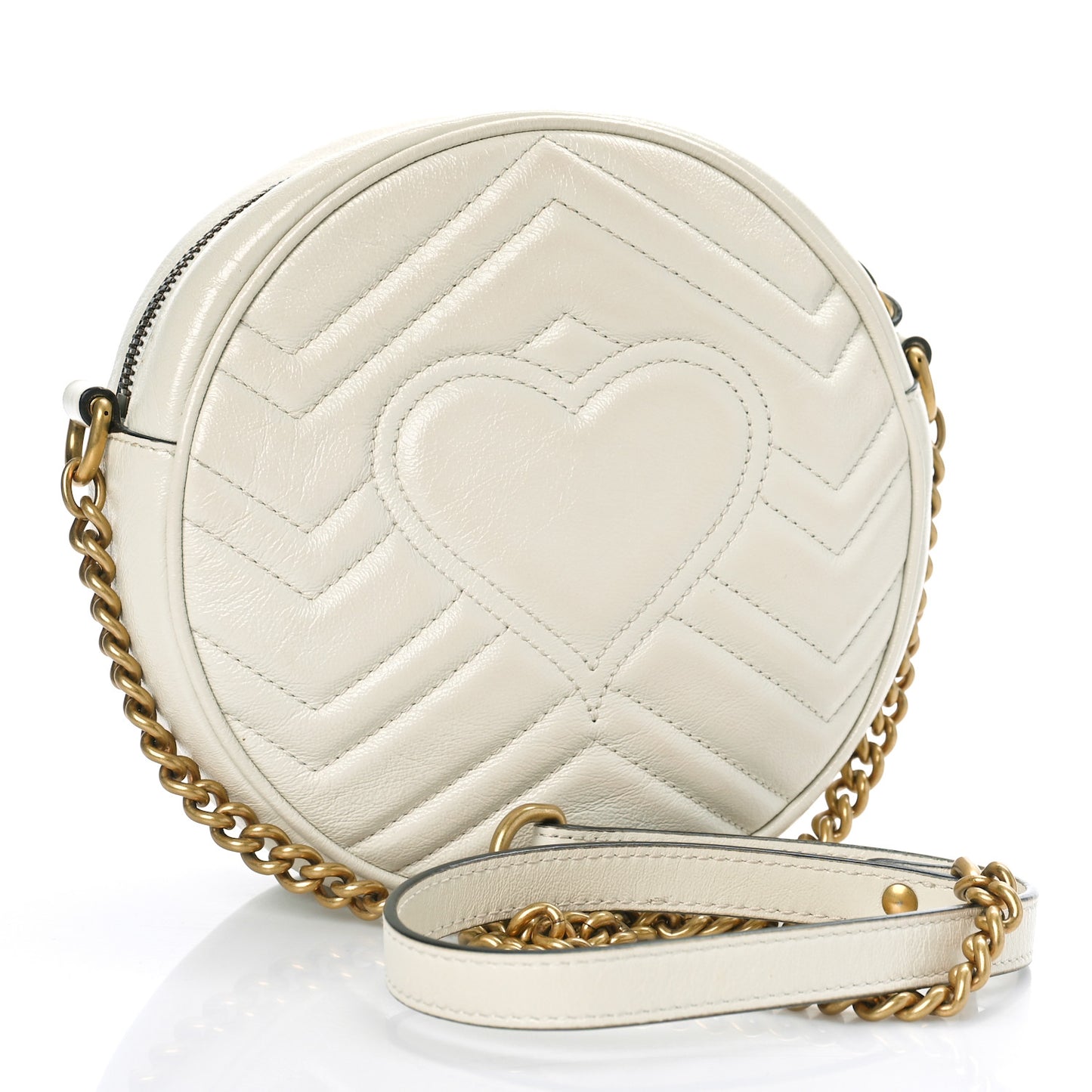 Calfskin Matelasse Mini GG Marmont Round Shoulder Bag White