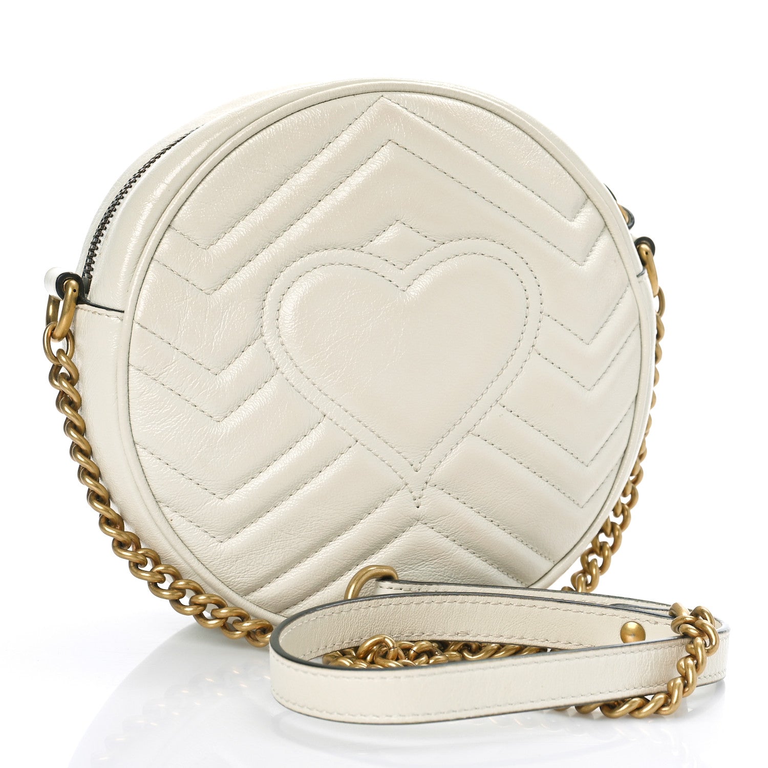 Gucci Calfskin Matelasse Mini GG Marmont Round Shoulder Bag White 3 of 13