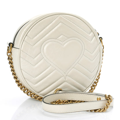 Gucci Calfskin Matelasse Mini GG Marmont Round Shoulder Bag White 3 of 13