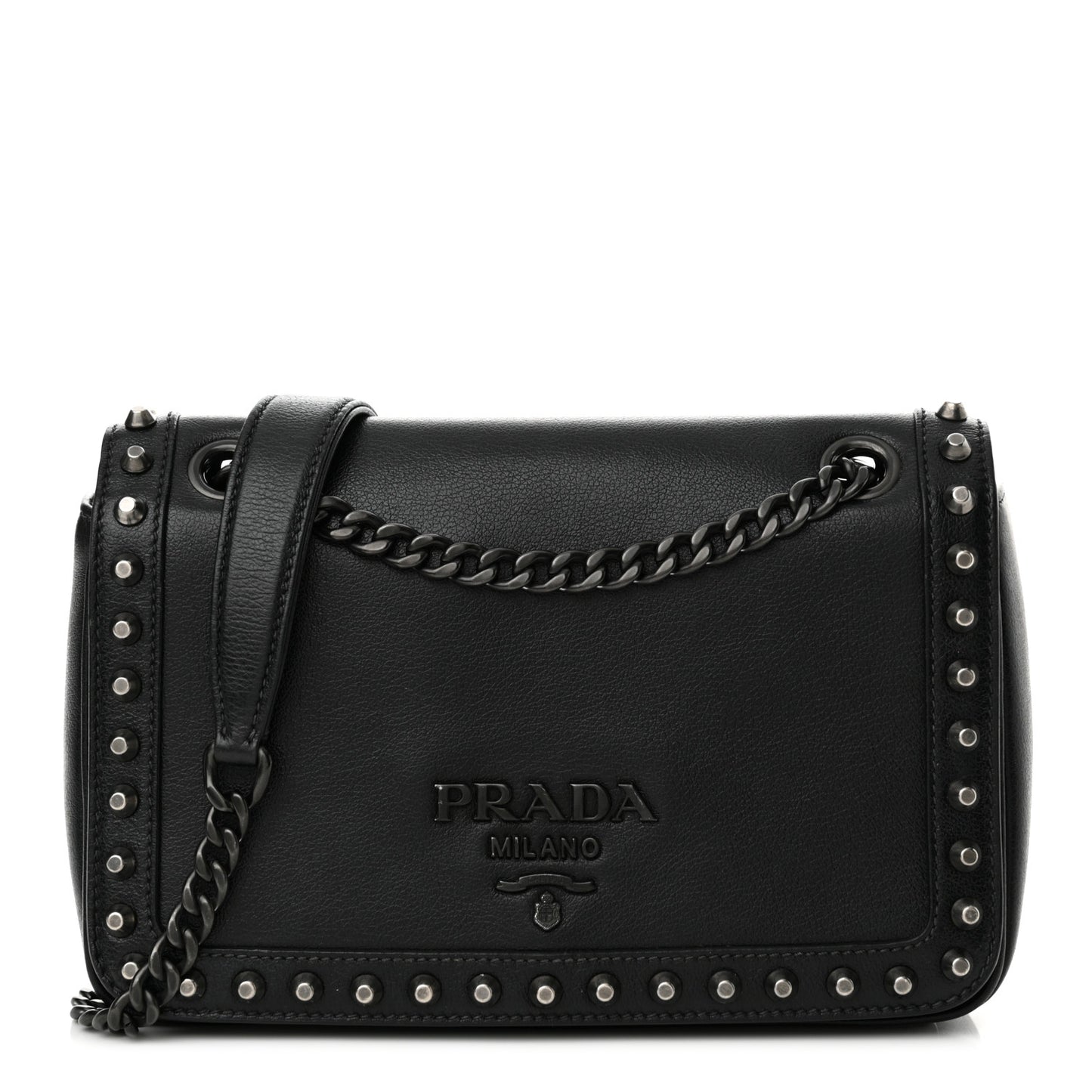Glace Calfskin Studded Crossbody Black