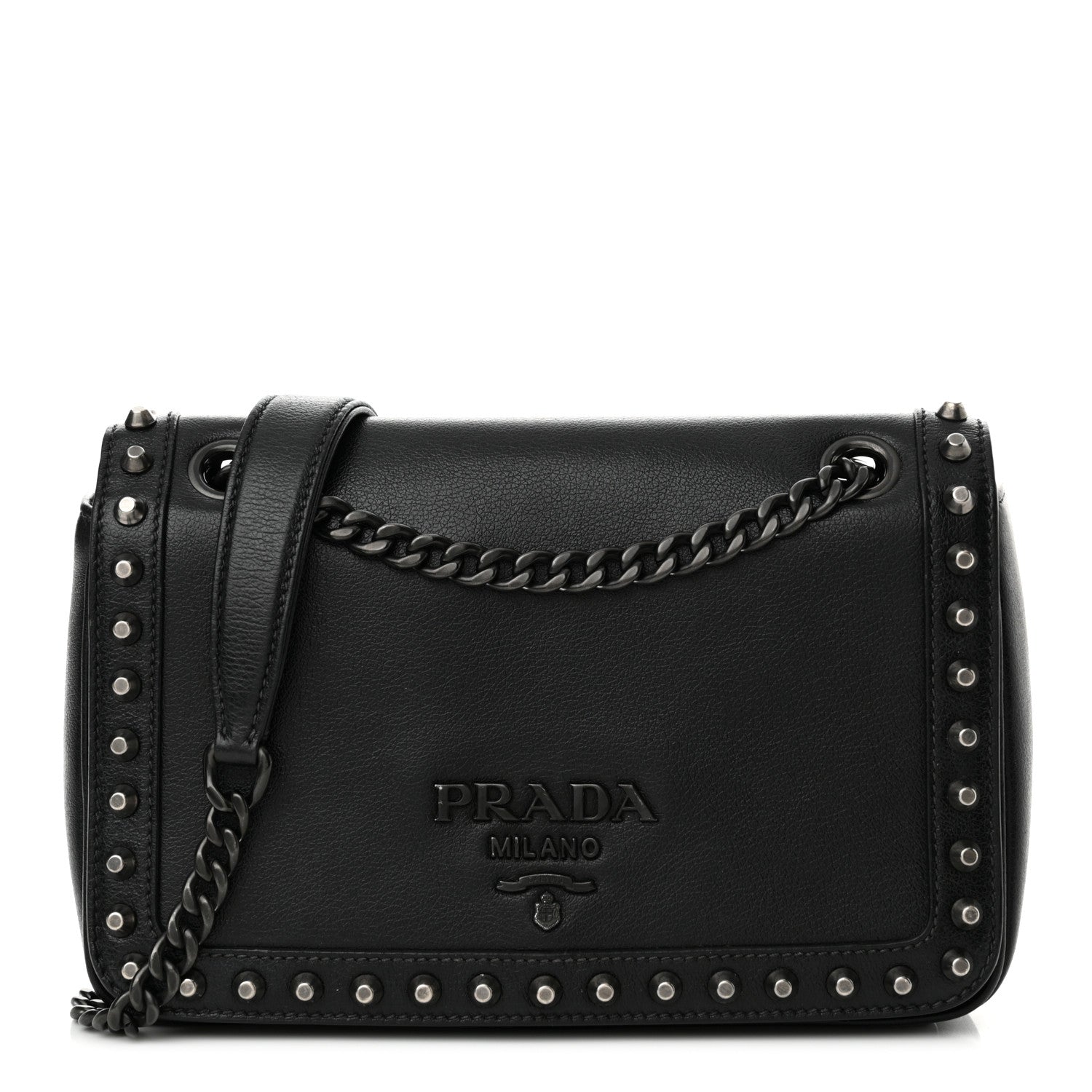 Prada Glace Calfskin Studded Crossbody Black 1 of 14