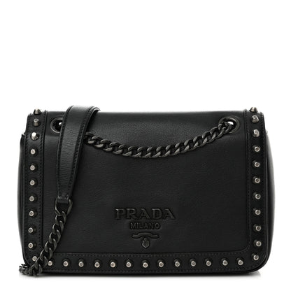 Prada Glace Calfskin Studded Crossbody Black 1 of 14