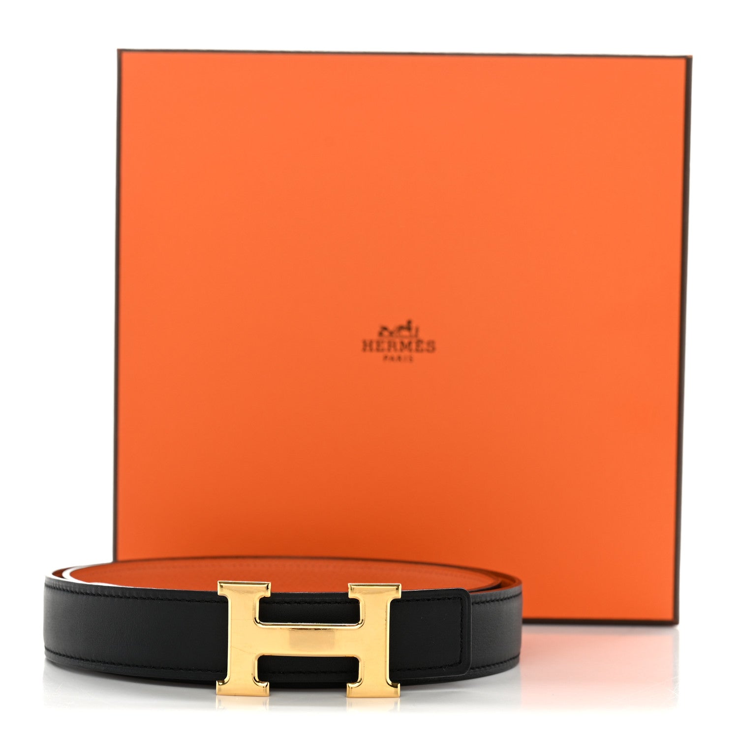 Hermes Swift Epsom 24mm Constance H Belt 85 34 Black Orange 6 of 6