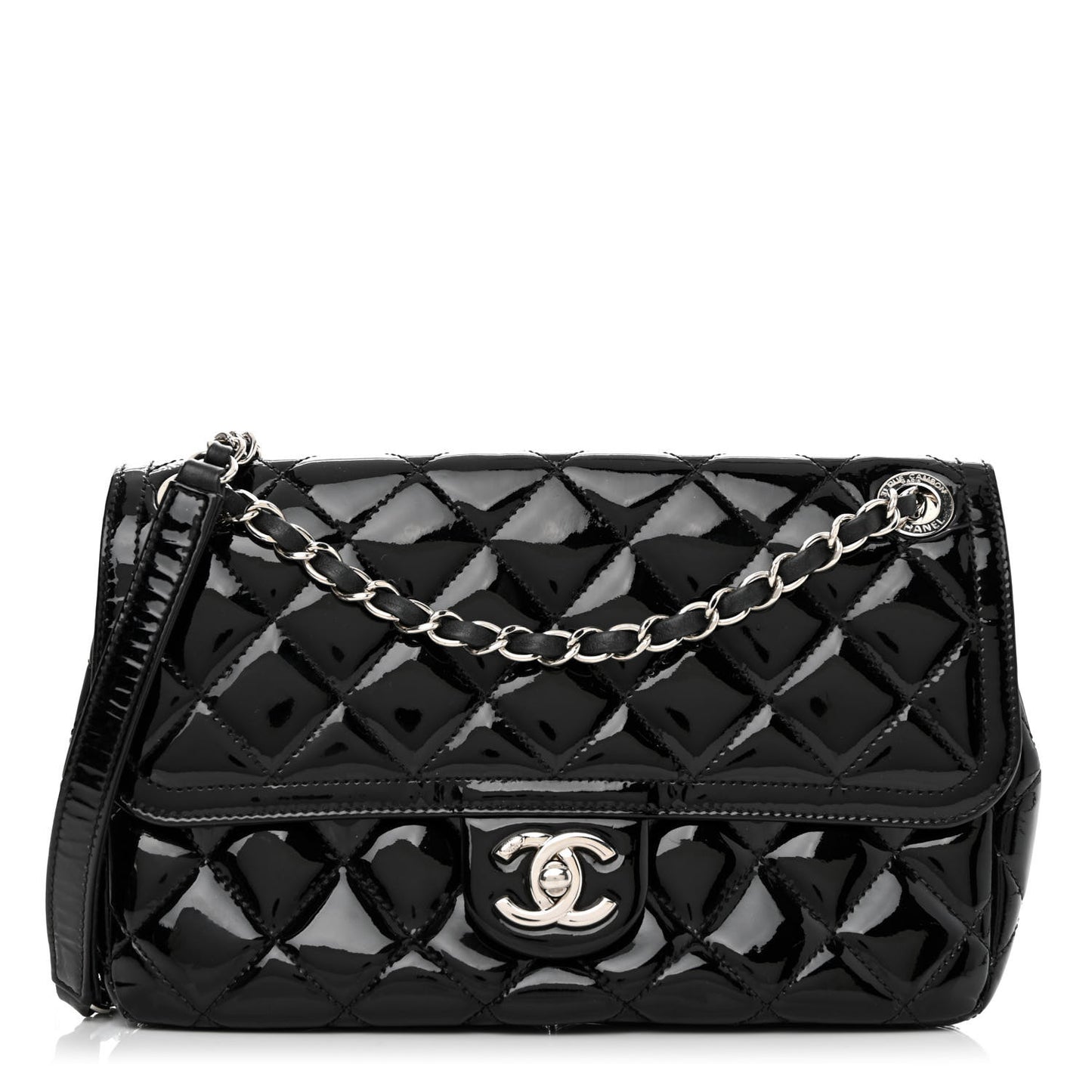 Patent Quilted Large Coco Shine Flap Black
