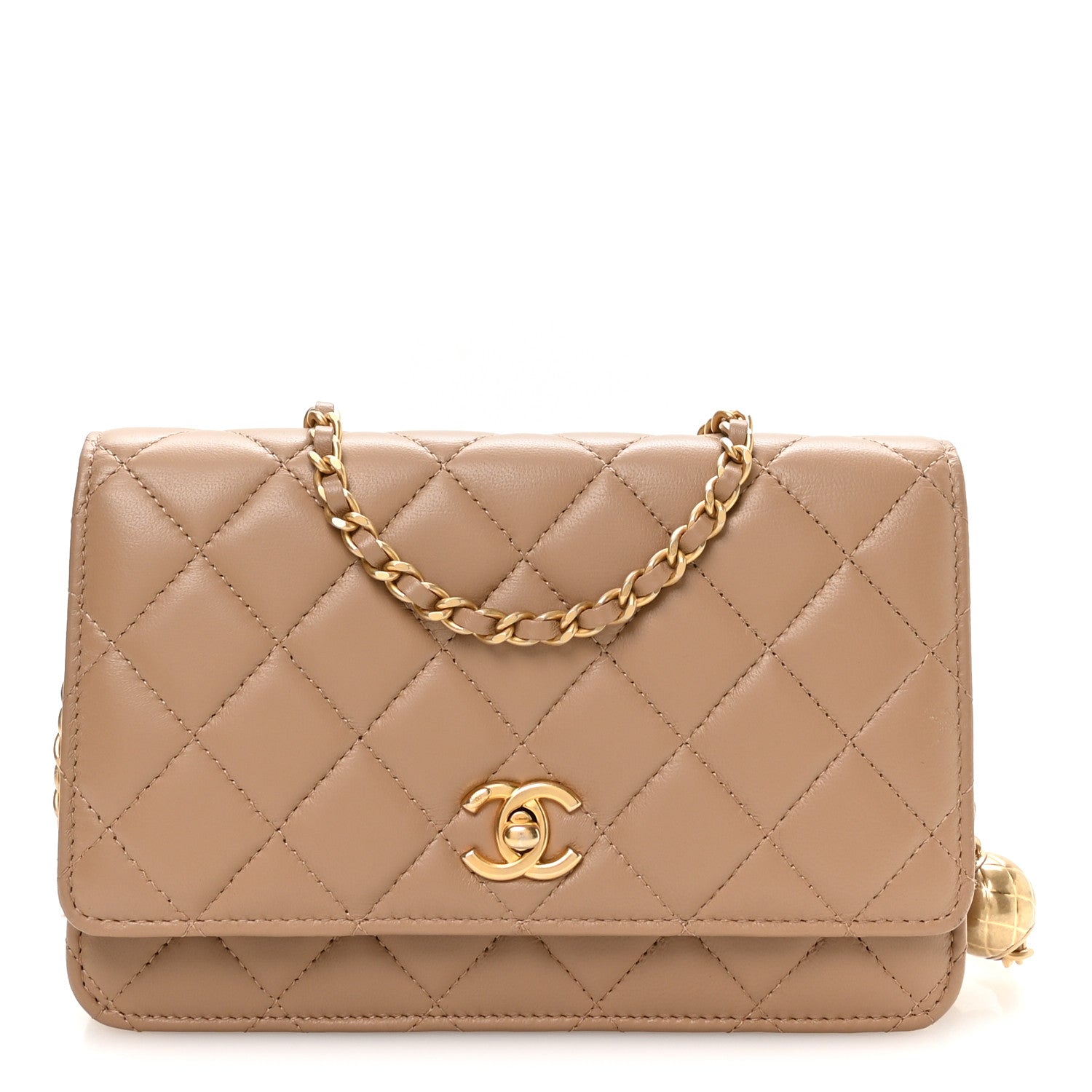 Chanel Lambskin Quilted CC Pearl Crush Wallet on Chain WOC Beige 1 of 11