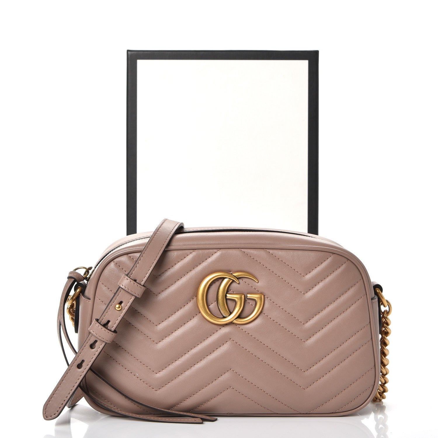 Gucci Calfskin Matelasse Small GG Marmont Chain Shoulder Bag Taupe 9 of 9