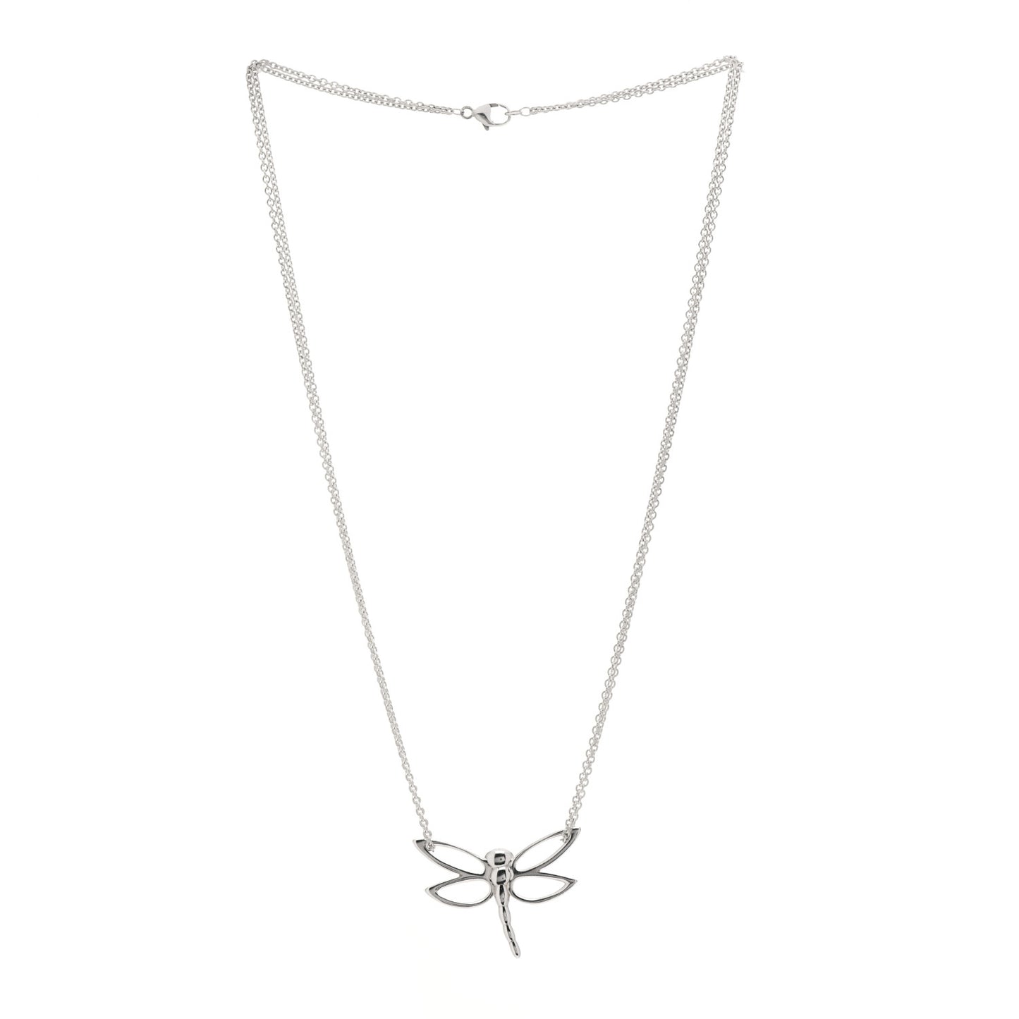 Sterling Silver Dragonfly Pendant Double Chain Necklace