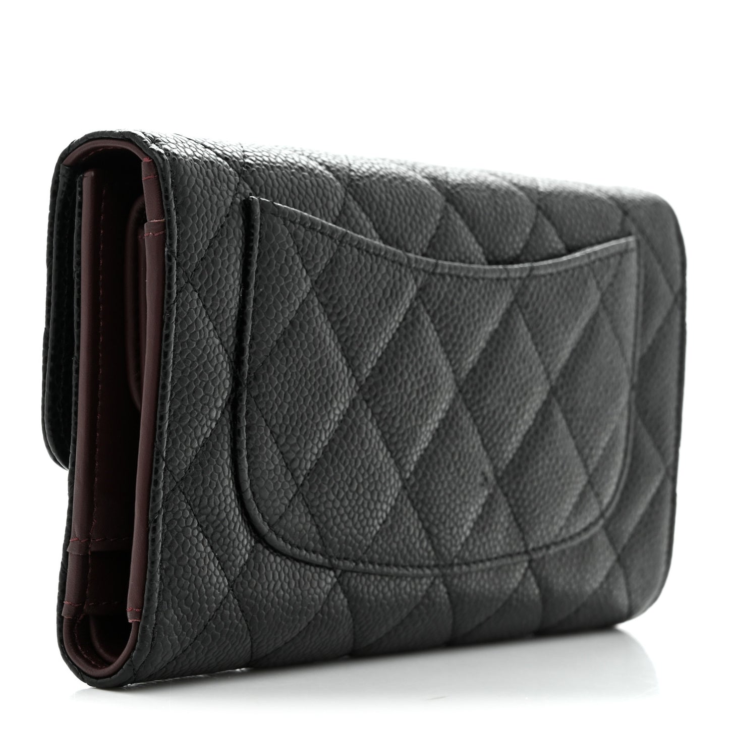 Caviar Quilted Long Flap Wallet Black