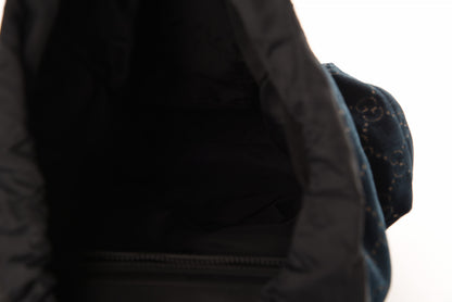 Gucci Velvet GG Monogram Web Medium Double Buckle Backpack Blue Beige Black 4 of 9