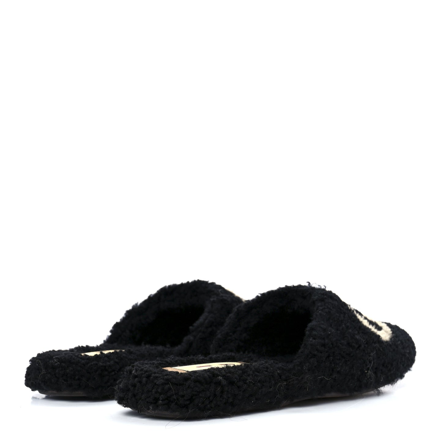 Shearling Interlocking G Womens Eileen Slippers 37.5 Black Butterscotch
