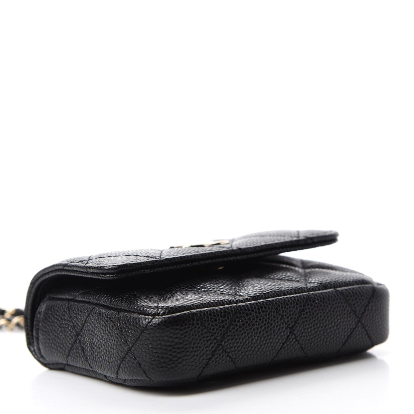 Caviar Quilted Pearl Card Holder On Chain Black