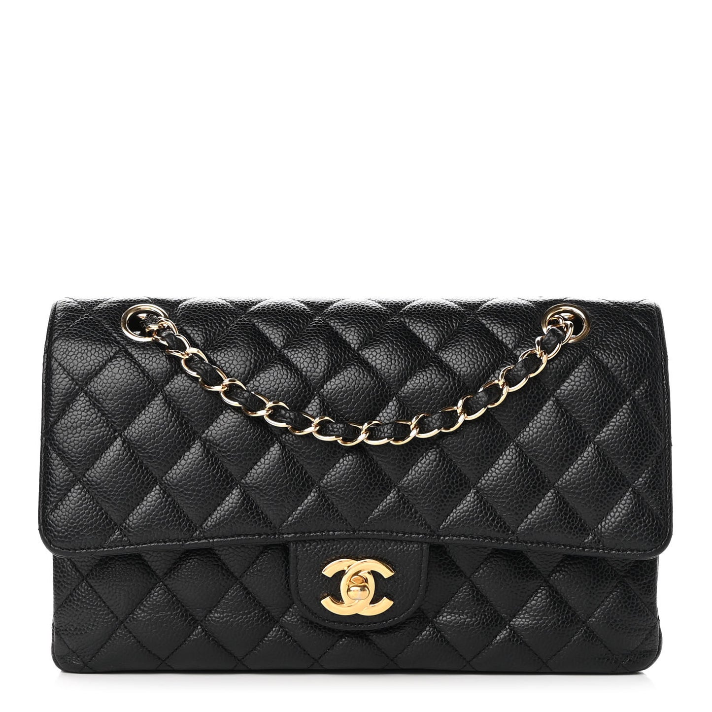 Caviar Quilted Medium Double Flap Black