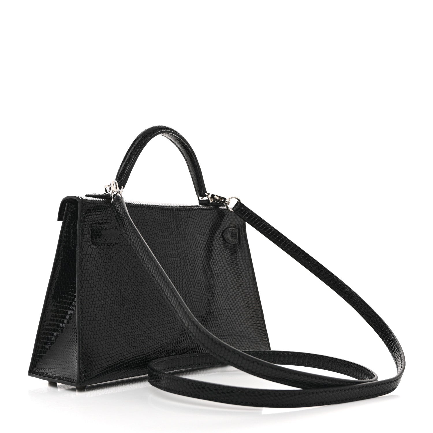 Hermes Shiny Lizard Mini Kelly Sellier 20 Black 3 of 14