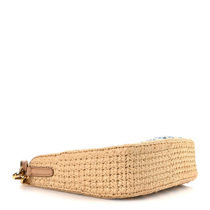 Prada Yarn Raffia Effect Crochet Striped Re-Edition 2005 Shoulder Bag Naturale Celeste 4 of 11