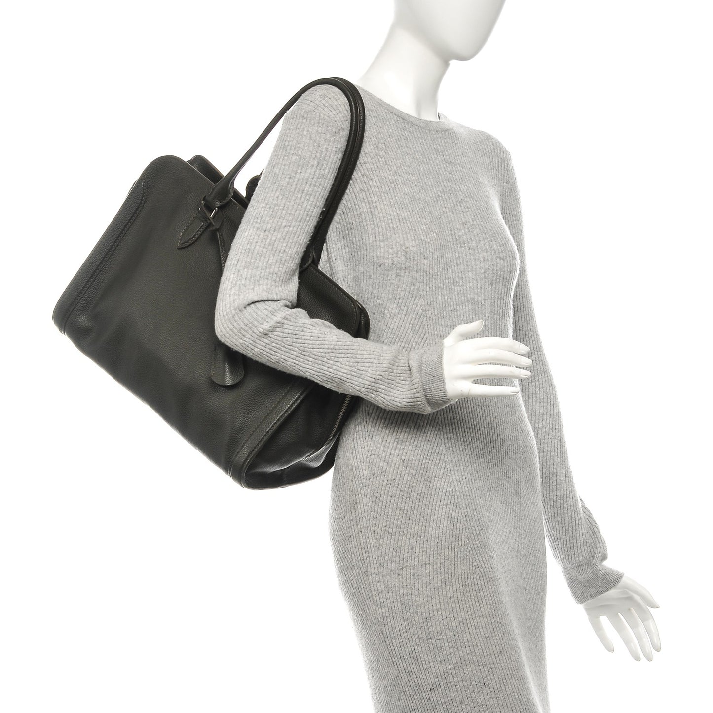 Pebbled Calfskin Large Skull Padlock Zip Around Tote Verde Militare