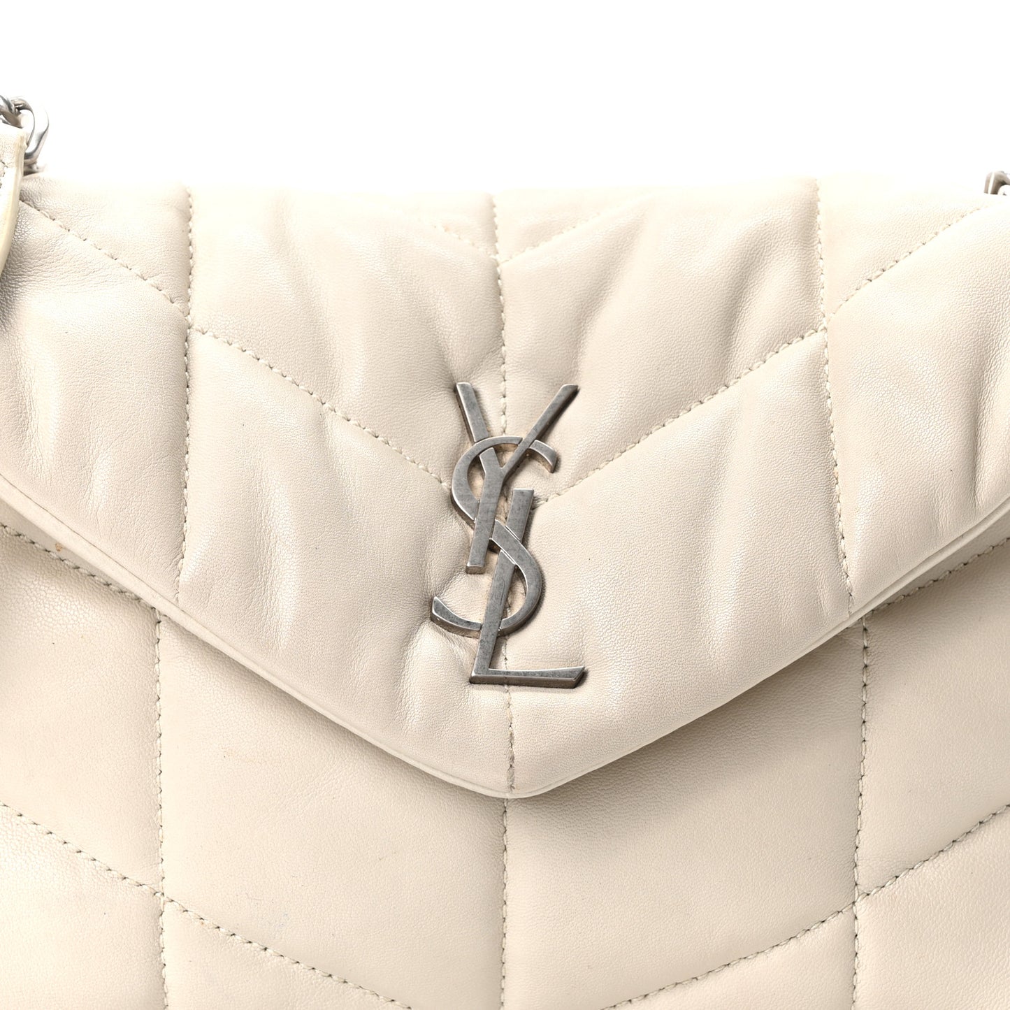 Lambskin Quilted Toy Loulou Puffer Monogram Chain Satchel Crema Soft
